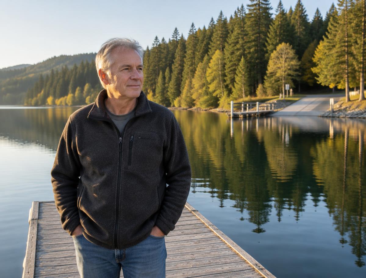 Illustrative persona: a lake association president on a dock.